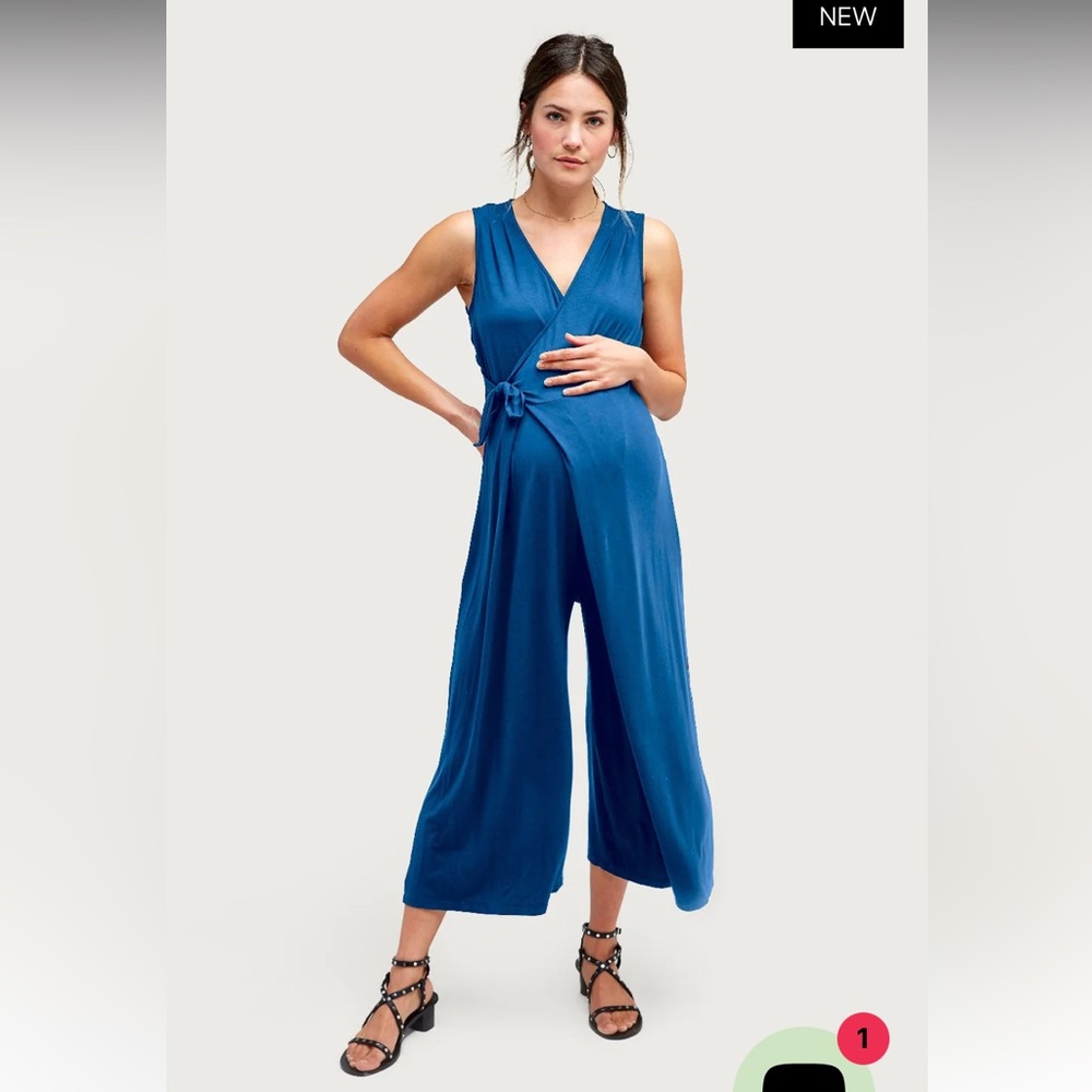 NWT Nom Maternity Francesca Wrap Jumpsuit- Med, dusky navy